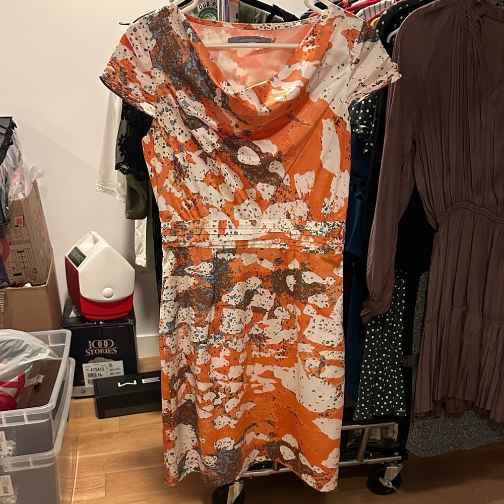 Marc New York - Orange and White Abstract Print Dress